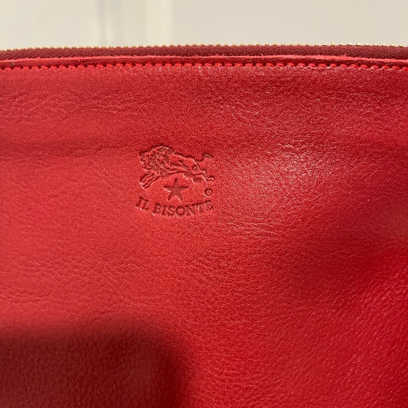 Il Bisonte Small Red Leather Zip Pouch NWOT - Picture 2 of 5
